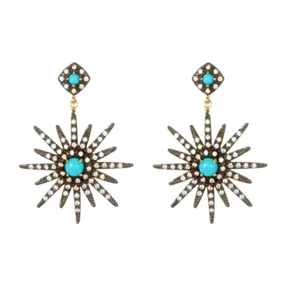 Adornia 14K Yellow Gold Plated Turquoise & Swarovski Crystal Earrings - Picture 5 of 5